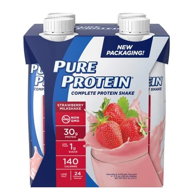 Batido de proteína pura, fresa, 30 g de proteína, 11 FL oz, paquete de 1 de 4 quilates Foto 1 de 4