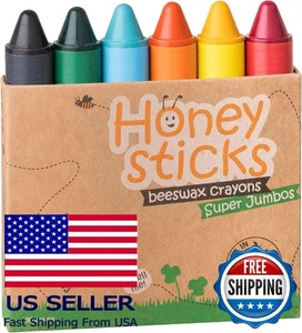 Paquete de 6 crayones de cera de abejas Jumbo ecológicos - no tóxicos, fácil agarre para niños pequeños - Imagen 1 de 7
