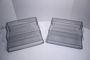 Pair Of Grey Wire Mesh Spice Rack 3 Tier Step Shelf Organizer Storage Holder - Picture 1 of 13