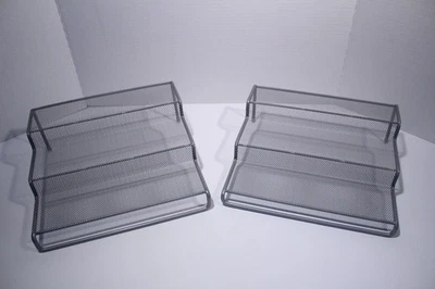 Par de estantes organizadores de almacenamiento de estante organizador de 3 niveles de malla de alambre gris Foto 1 de 4