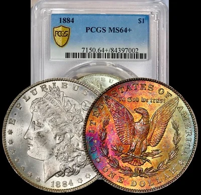 1884-P Morgan Silver Dollar PCGS MS64+ Red Gold Bank Bag Rainbow Toned Near Gem - Image 1 of 4