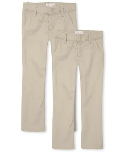 Girls 2 Pack Skinny Fit School Pants Adjustable Waist Mid Rise Cotton Blend - Picture 1 of 3