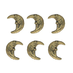 Set of 6 Gold Cast Iron Crescent Moon Face Drawer Pulls Decorative Cabinet Knobs - Picture 1 of 9