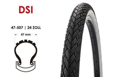 Fahrrad Reifen DSI 24x1.75 Bereifung City Bike 47-507 Tire Schwarz Weiss - Bild 1 von 4