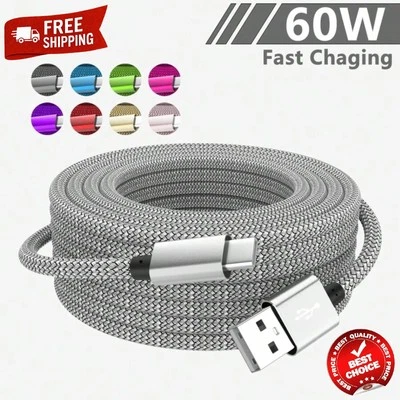 BRANDED USB-A to USB-C Cable Braided Fast Charger Type C Lead Compatible With Samsung