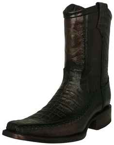 Mens Brown Cowboy Boots Western Dress Alligator Print Leather Rodeo Ranch Zip Up - Picture 1 of 5
