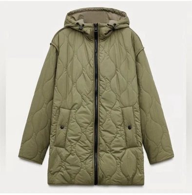 ZARA HOODED PUFFER JACKET. LIGHT KHAKI. SIZE S  - Image 1 of 3