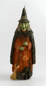 Vintage Midwest Halloween verzierte Hexe mit Besenstiel und Katzenkerze *unbenutzt* - Bild 1 von 7