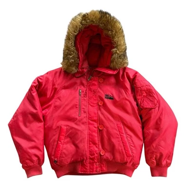 RARE 90s/Y2K FIRST DOWN SIXTY-FOUR RED FUR HOOD DOWN PARKA M - Image 1 of 4