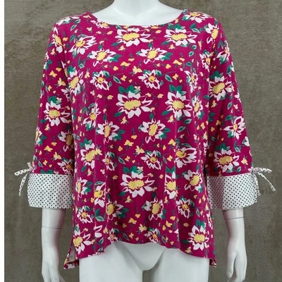 Топ женский Kim Rogers 1X розовый цветочный изогнутый в горошек бант манжеты женский богемное - Изображение 1 из 4