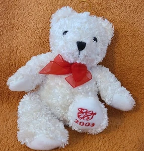 Woo Young Chun Associates 2003 White Plush Bear 8" With Red Ribbon Vintage - Picture 1 of 11