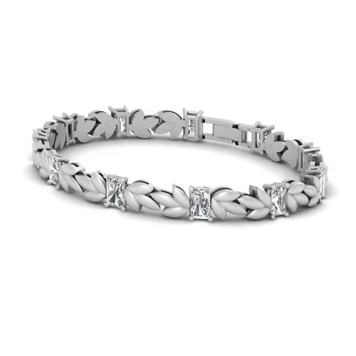 Radiant Diamond Tennis Bracelet Floral Wedding Bracelet Gift Her Sterling Silver - Image 1 of 4