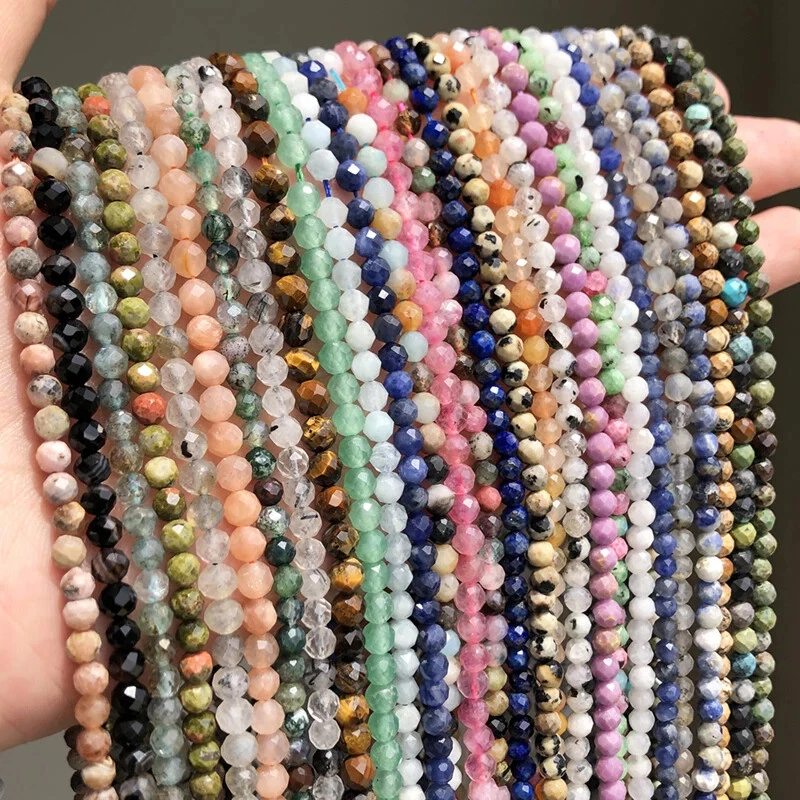 Natural Tiny Faceted 2/3/4mm Agates Crystal Jades Gems Beads for Jewelry Making - Image 1 of 4