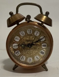 Vintage West German Brass & Copper Double Bell Alarm Clock 4x3x1.5” - Picture 1 of 7