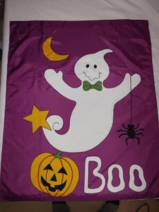 Halloween Ghost & Pumpkin ¡ABUCHEO! Decoración de temporada púrpura grande con bandera de yarda de 30"" x 36 - Imagen 1 de 6