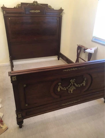 French Antique Walnut Full Size Wooden Bed, Very Chic and Elegant 1800’ Century Cover