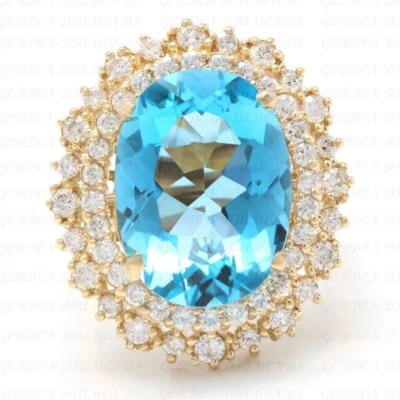 9.50ct Oval Cut Natural Topaz & Diamond Engagement Ring 18K Yellow Gold Plated - Image 1 of 4
