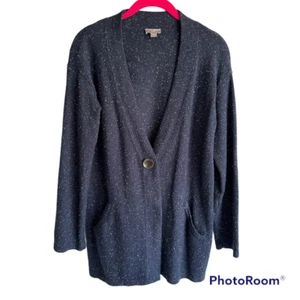 J.JILL Cardigan donna minimalista blu navy maculato misto cotone angora, PS - Foto 1 di 6
