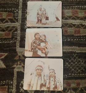 Vintage Lot of 3 Native American Portrait Photographs Color Outdoor Teepee - Picture 1 of 18