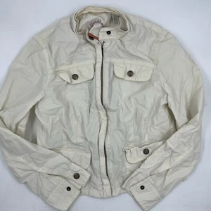 Caribbean Joe Womens Utility Jacket Size M Beige Cotton Stand Collar Zip Casual - Picture 1 of 10