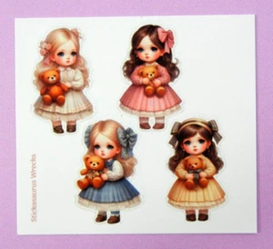 Vintage Little Girls & Teddy Bears Mini Sticker Sheet - Picture 1 of 3