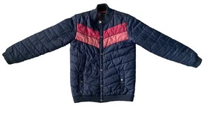 VTG 80's Steve & Barry's Girls Puffer Jacket Coat Navy Blue Pink Stripes XL - Picture 1 of 4