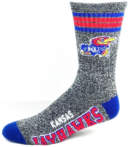 Kansas Jayhawks College Gray Got Marbled 4 Stripe Deuce Crew Socks Cover