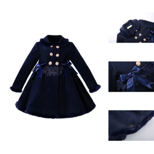 Toddler Girls Winter Coat Kids Thick Warm Jacket with Faux Fur Trim Blue Bows - Picture 1 of 13