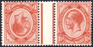 South Africa 1913-24 1½d chestnut, tete-beche gutter pair, SACC.4c, UM - Picture 1 of 1