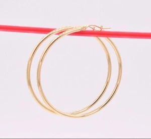 1 3/4" 2mm X 45mm Large Shiny Plain Hoop Earrings REAL 10K Yellow Gold 2.6grams - Picture 1 of 5