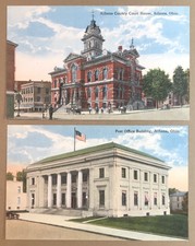 Lot Of 2 Vintage Linen Postcards Athens OH - Post Office & County Courthouse