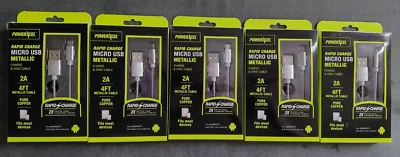 (5) PowerXcel Rapid Charge Micro USB Metallic Charge/Sync Cable 2A 4 FT Pure Cop - Image 1 of 2