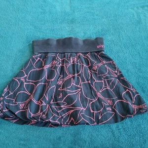 ROXY NAVY BLUE PINK TROPICAL PRINT COTTON ROLL TOP BUBBLE HEM SUMMER BEACH SKIRT - Picture 1 of 3