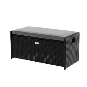 Outdoor Storage Bench Box Wicker Garden Sheds Tools Cushion Patio Furniture Blac - Picture 1 of 7