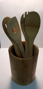 Wood Utensils And Utensil Holder - Picture 1 of 4