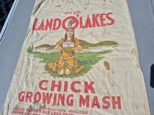 1950er Land O Lakes Milchkännchen Huhn Anbau Maische Tasche Sack Indianer Jungfrau Grafik - Bild 1 von 5