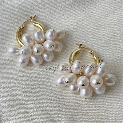 HERMOSOS PENDIENTES DE PERLAS DE ORO AMARILLO 14K Natural AAA BLANCO Mar del Sur Foto 1 de 4