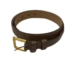 Cintura Talbots vera pelle L marrone talpa fibbia ottone massiccio classica lucida - Foto 1 di 23