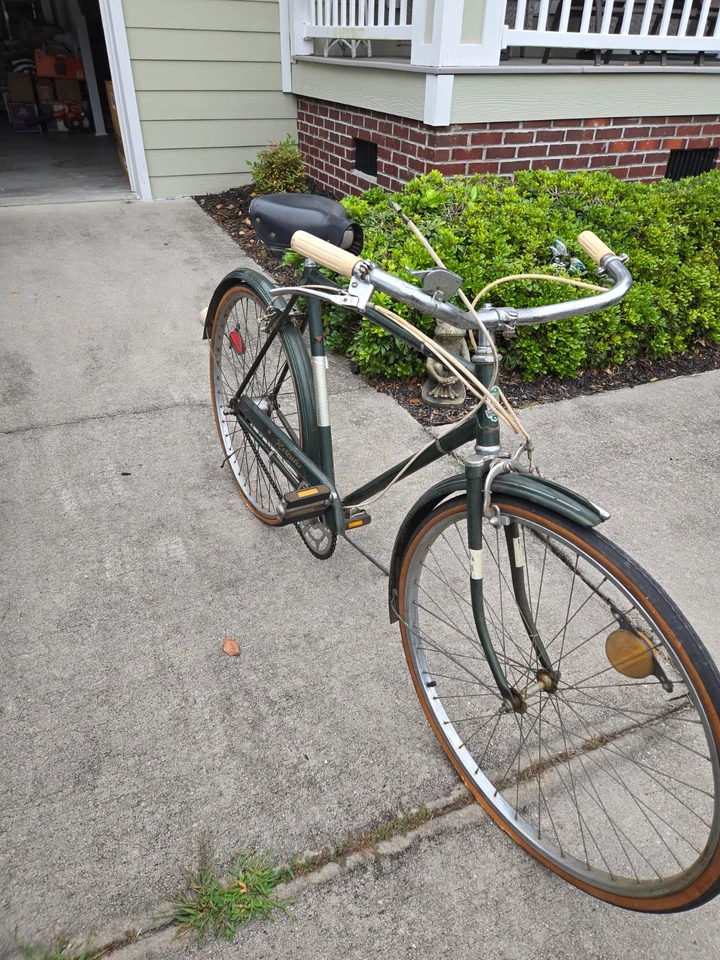 1960 Hercules bicicleta de 3 velocidades, Nottingham Inglaterra (verde) vintage - Imagem 1 de 4
