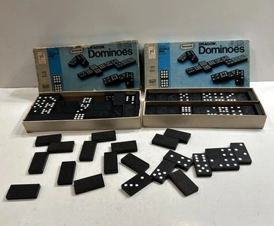2 dominó vintage Milton Bradley 1970 dragón de madera doble nueve incompletos Foto 1 de 4