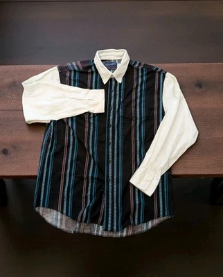VTG Wrangler Striped X-Long Tails Shirt  Button Up Western Cowboy 90's 17.5x35  - Image 1 of 4