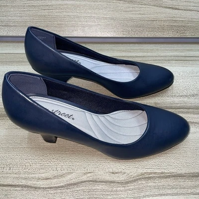 Zapatos sin cordones Easy Street Prim para mujer talla 7,7N de cuero azul marino con tacón ancho Foto 1 de 4