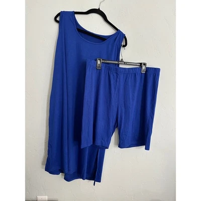 Vestido sin mangas azul real con conjunto de pantalones cortos de motociclista a juego talla grande 3XL Foto 1 de 4