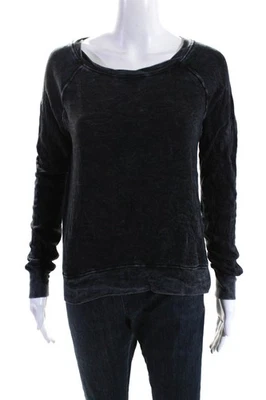 Pam & Gela Womens Cotton Fleece Ribbed Hem Zipper Back Sweatshirt Black Size PP - Image 1 of 4