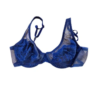 Vintage Victoria's Secret transparenter Netz BH bestickt Bügel 34B ungefüttert blau - Bild 1 von 9