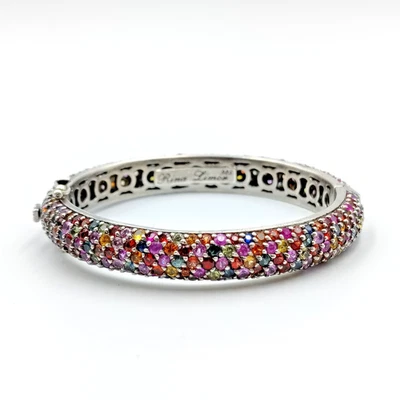 Rina Limor Sterling Silver 925 Pave Multicolor Gemstone Bangle Bracelet 6.5" - Image 1 of 4