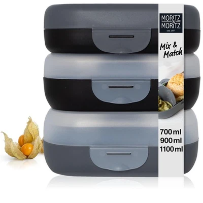 3x Brotdose mit Fächer - Mix & Match Lunchbox– Vesperdose Erwachsene & Kinder - Bild 1 von 4