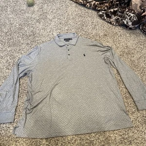 Polo Ralph Lauren Polo Shirt Mens XXL 2XL Gray Custom Slim Fit Pony Long Sleeve - Picture 1 of 5