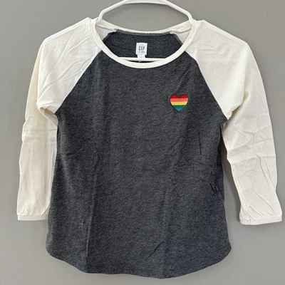 Embroidered Heart Raglan T-Shirt Heather Grey Girls Large 10 - Image 1 of 4