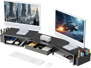 Gianotter Dual Monitor Stand Riser, Desk Organizer with Drawer and 2 Pen Holders - Picture 1 of 12